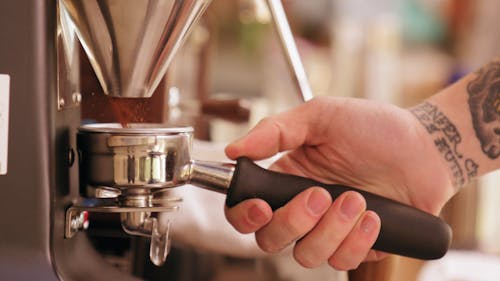 Ground Coffee From A Coffee Bean Grinder Machine