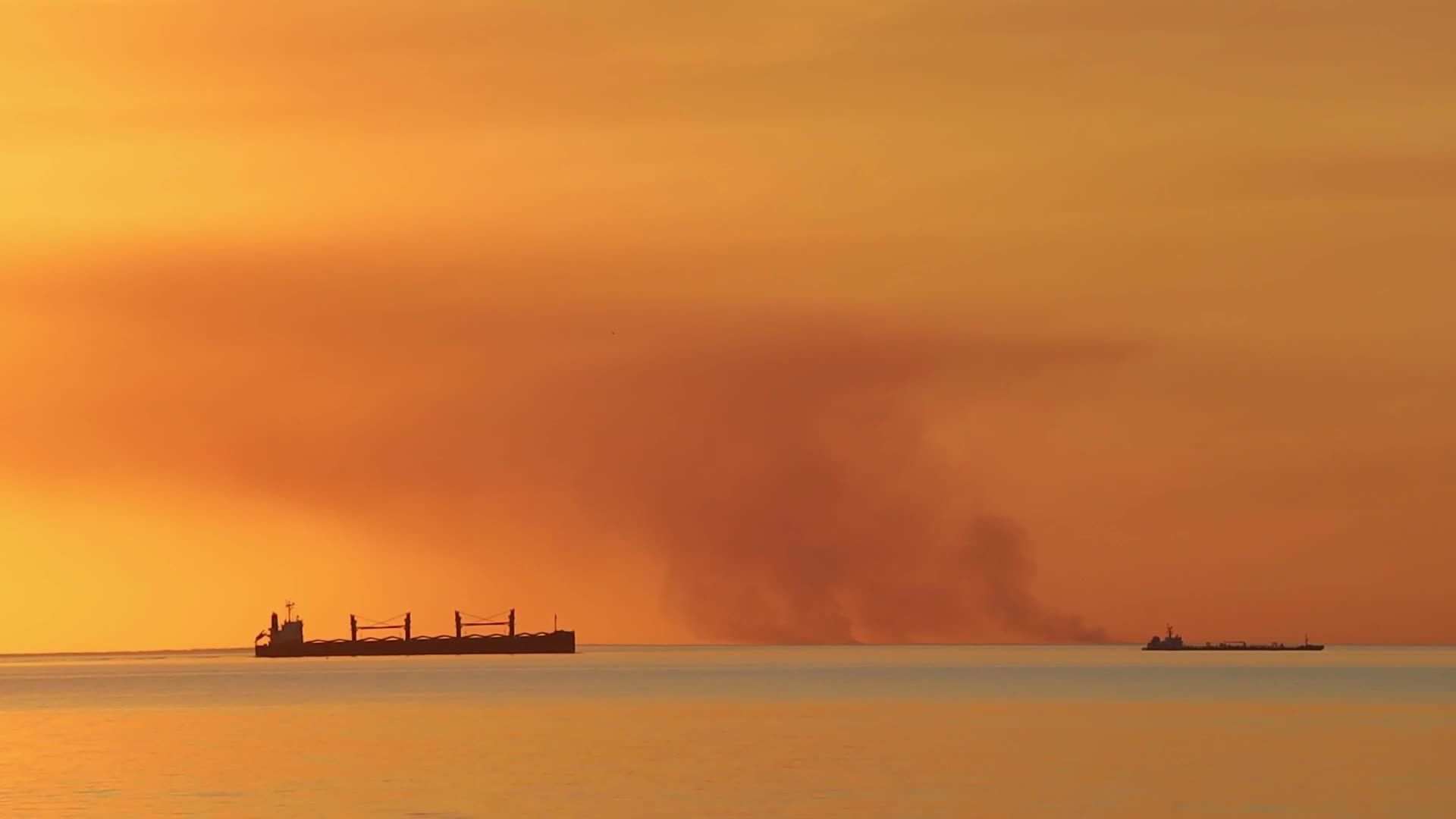 Majestic Cargo Ship at Sunset on Tranquil Sea Free Stock Video Footage ...
