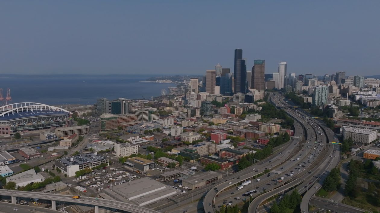 Aerial View of Seattle Skyline and Waterfront Free Stock Video Footage ...