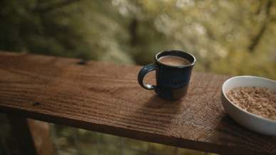 breakfast food on a wooden ledge