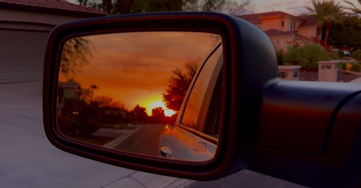 Reflection of Stunning Sunset in Rearview Mirror Free Stock Video ...