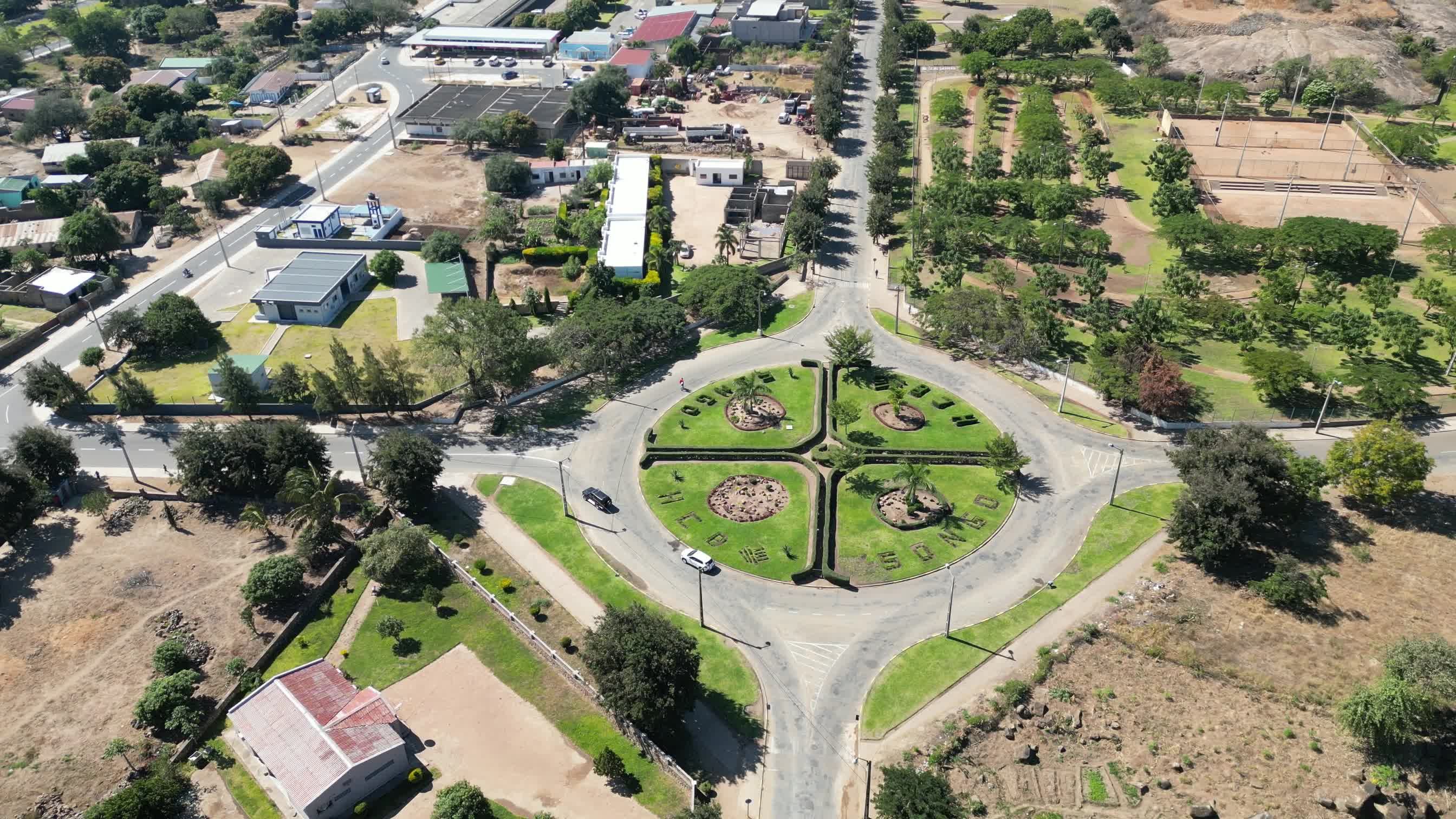 Aerial View of Scenic Green Roundabout in Urban Area Free Stock Video ...