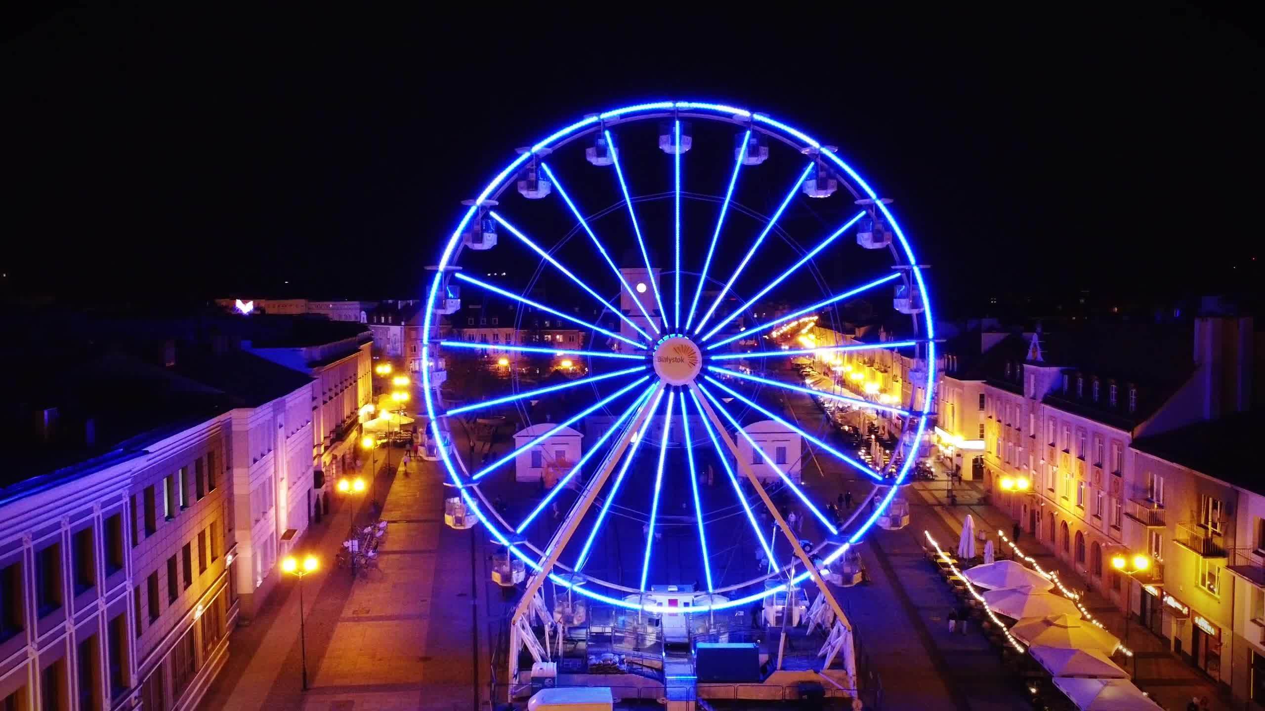 Aerial Night View of Illuminated Ferris Wheel Free Stock Video Footage ...