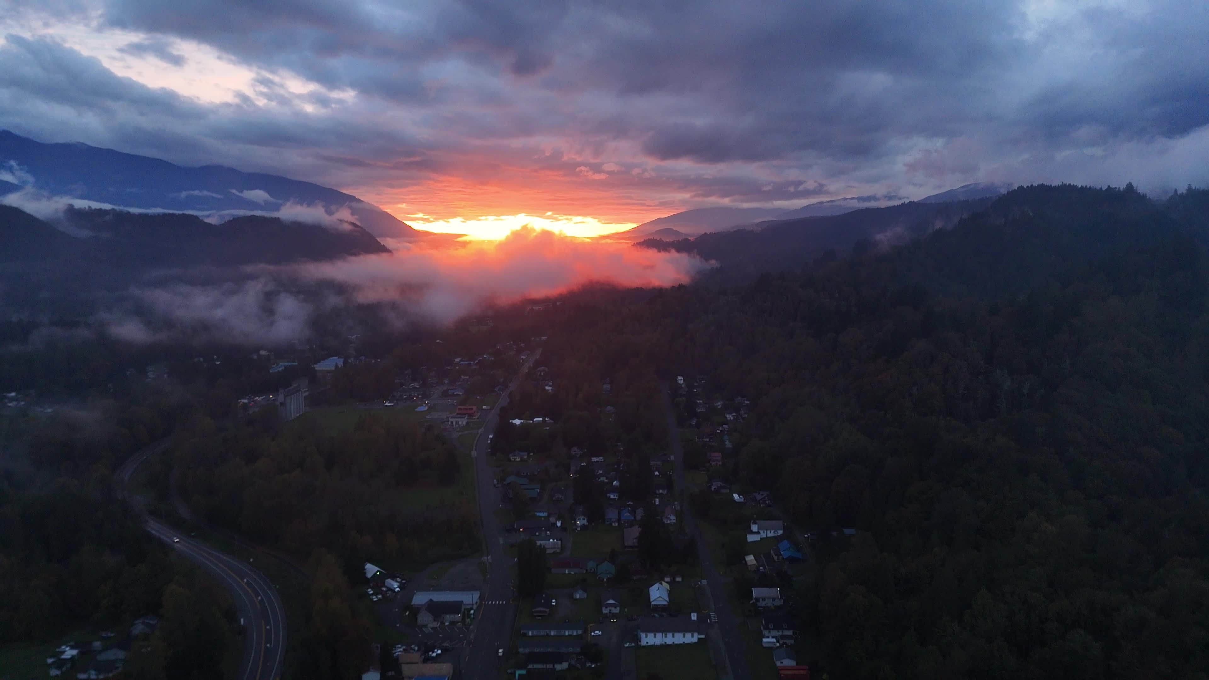 Dramatic Sunset Over Misty Mountain Village Free Stock Video Footage ...