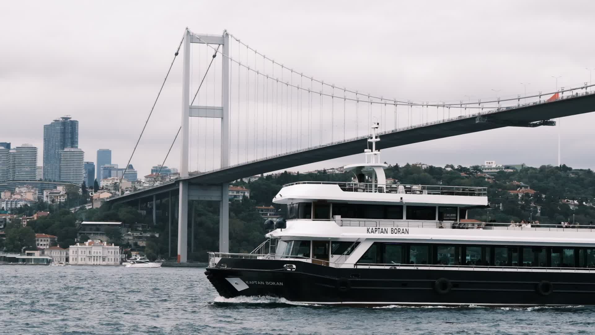 Cruise Ship Near Bosphorus Bridge in Istanbul Free Stock Video Footage ...