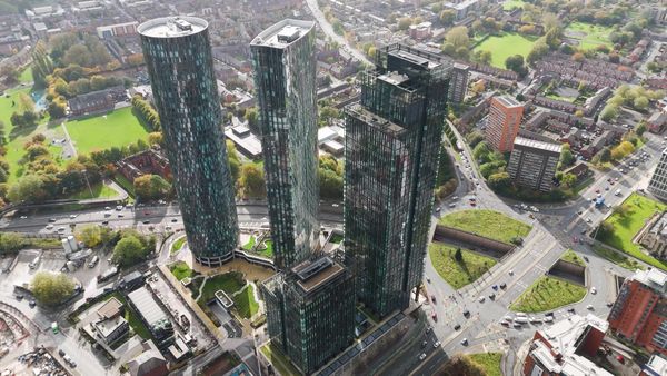 Aerial View of Modern Cityscape with Skyscrapers Free Stock Video ...