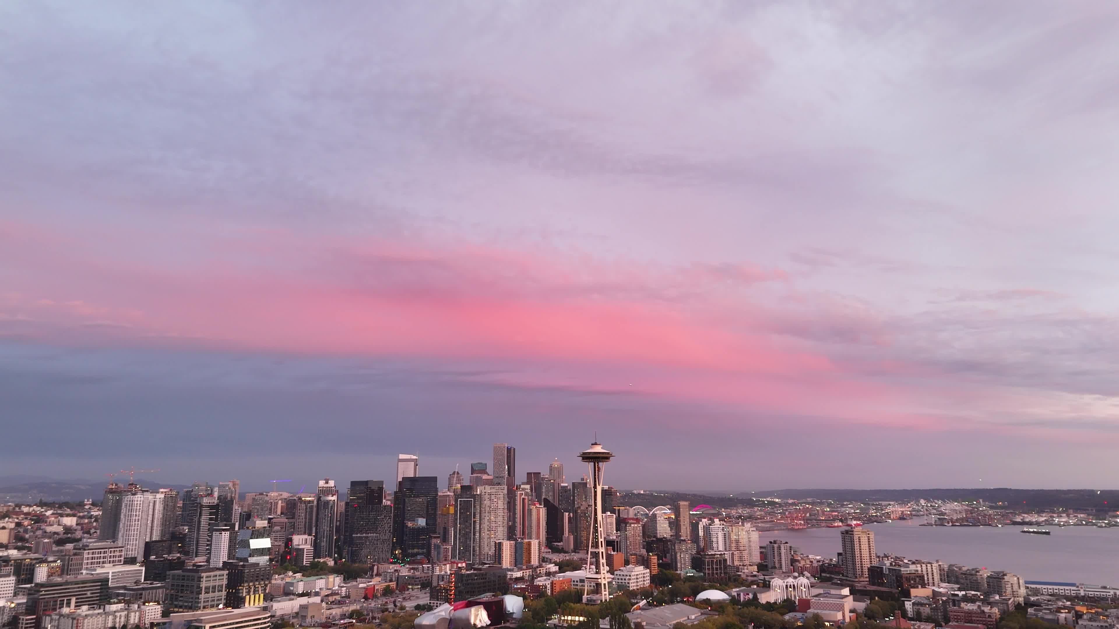Seattle Skyline at Sunset with Space Needle Free Stock Video Footage ...