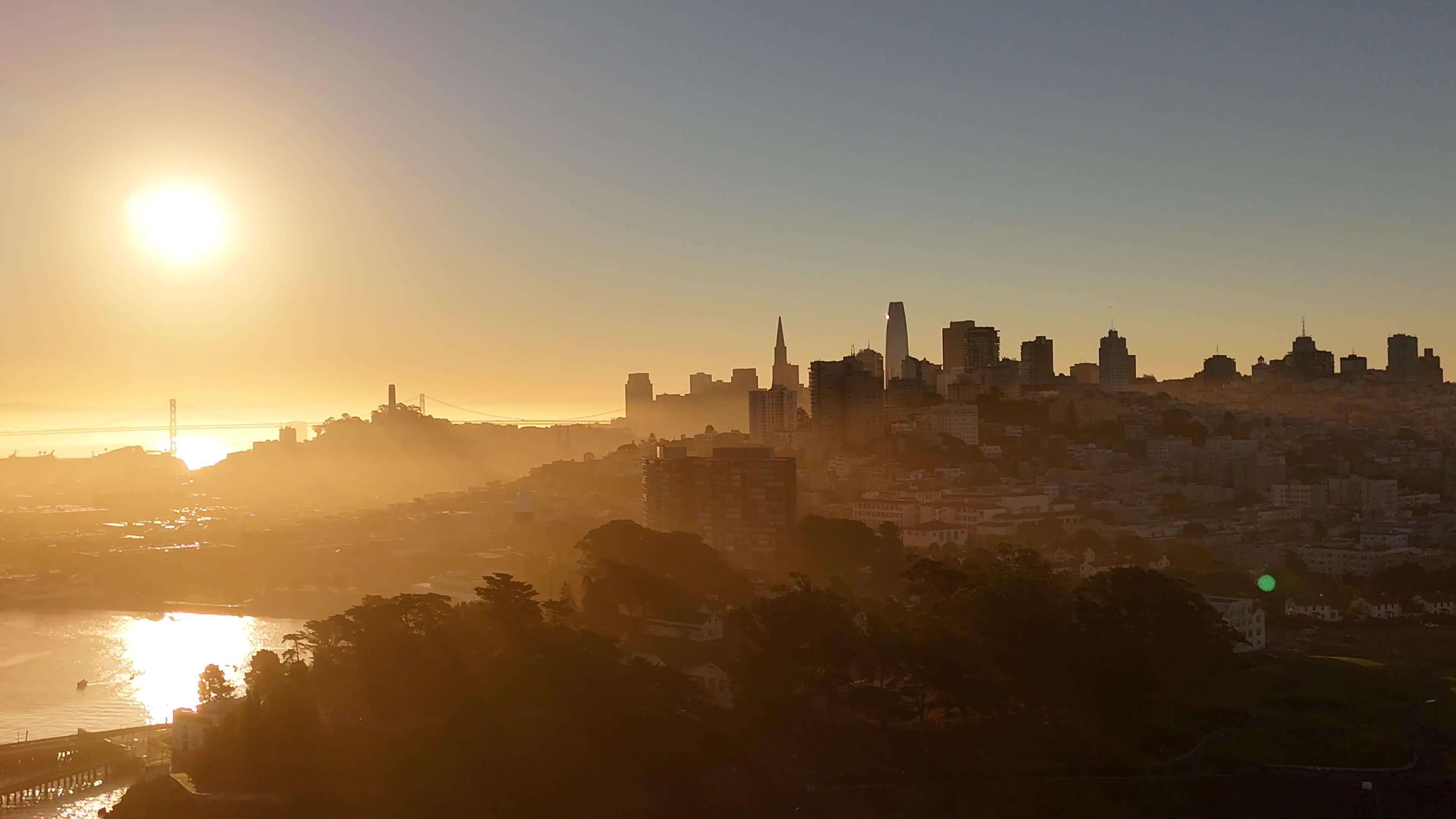 Golden Sunset Over San Francisco Skyline Free Stock Video Footage ...