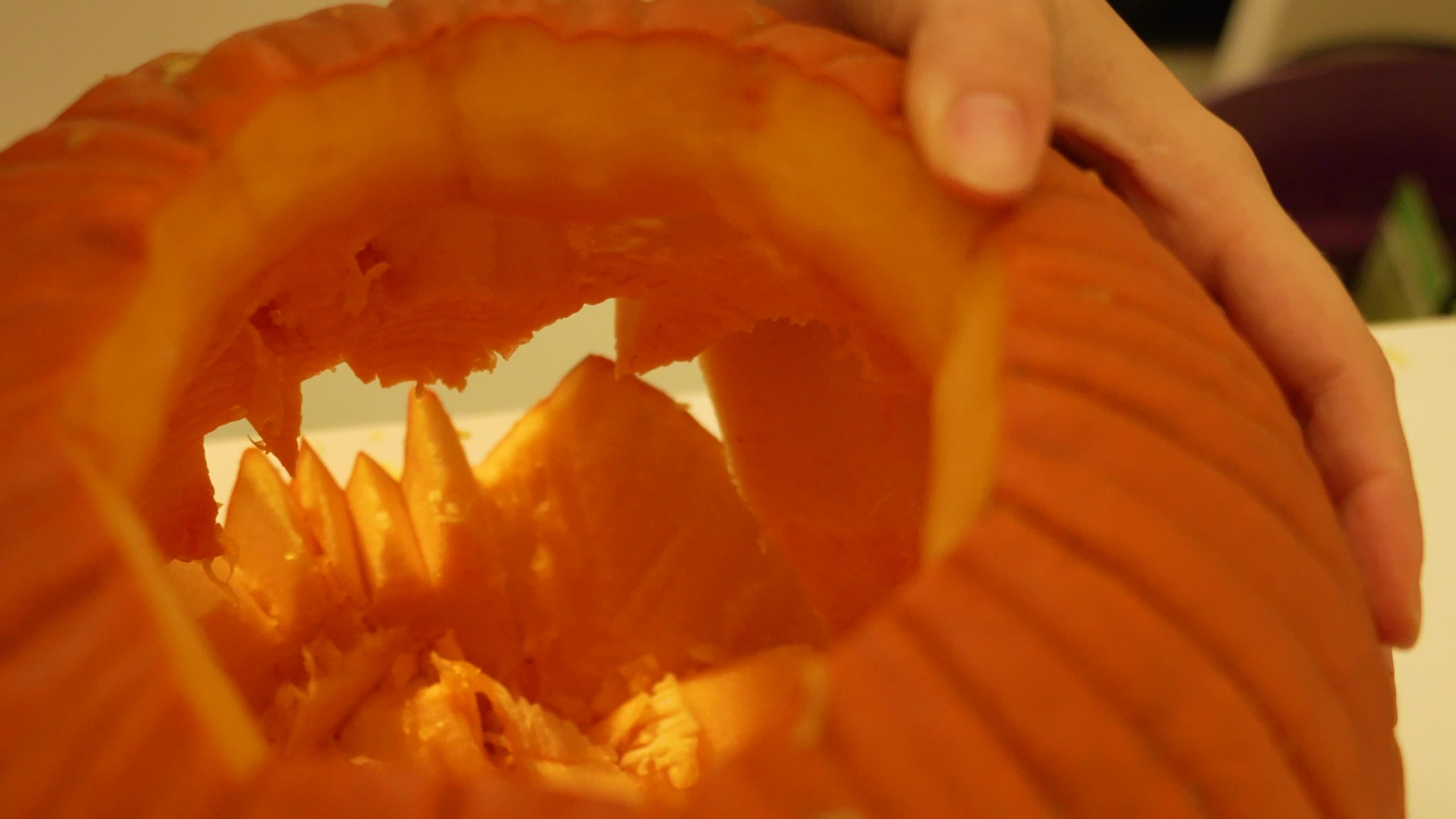 Creative Pumpkin Carving for Halloween Decor Free Stock Video Footage