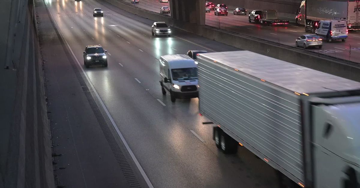 Freeway Lorry Busy freeway traffic at dusk with trucks and cars Free Stock Video ...