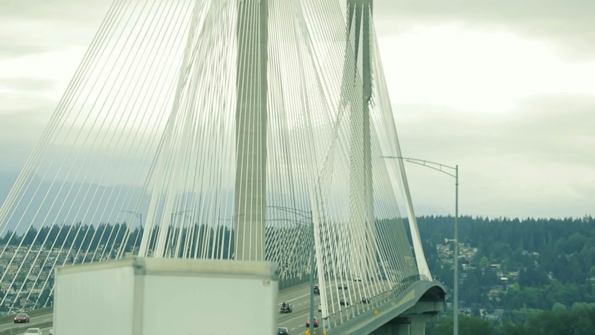 Modern CableStayed Bridge with Busy Traffic Free Stock Video Footage
