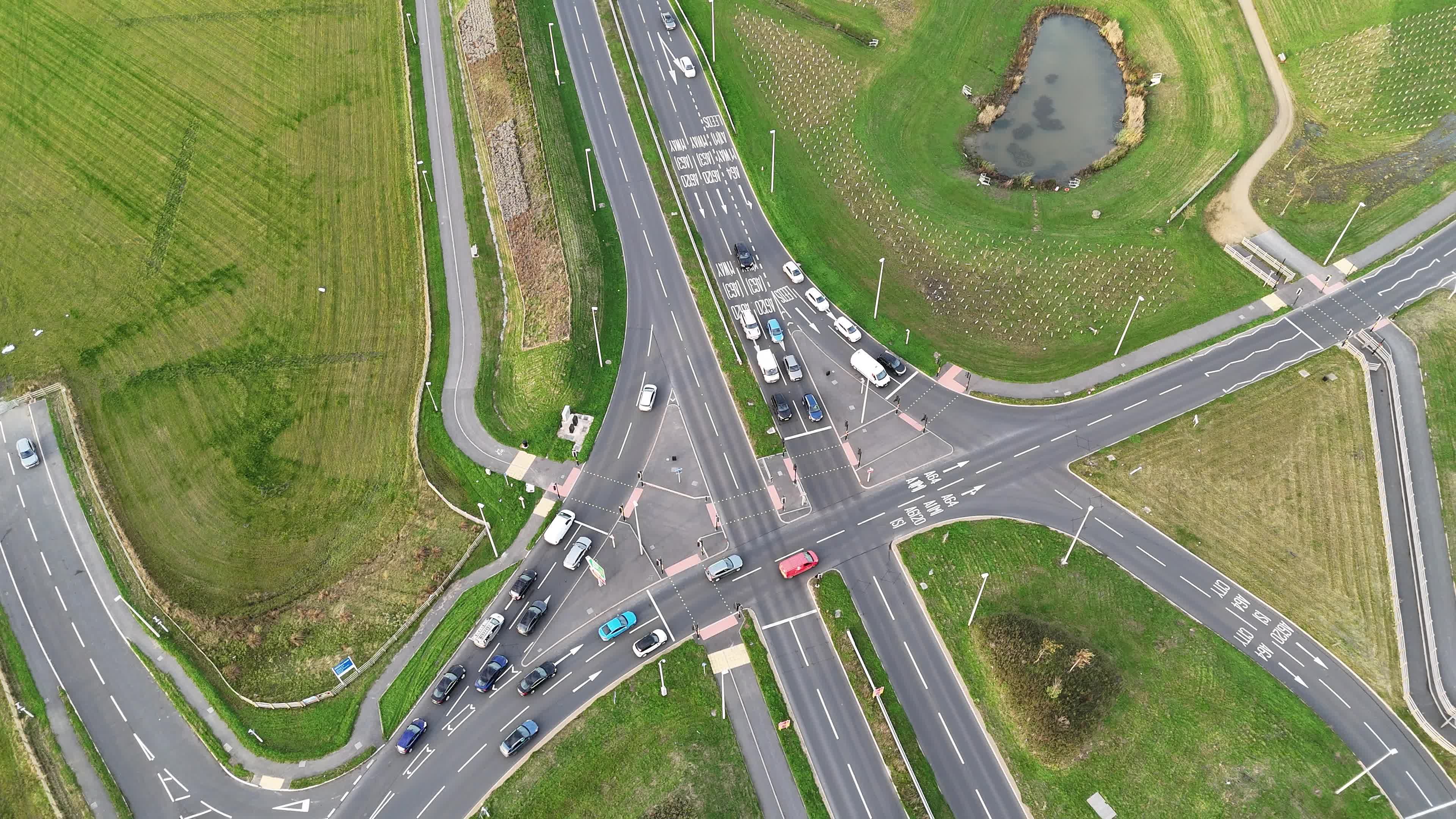 Aerial View of Busy Intersection in Rural Area Free Stock Video Footage ...