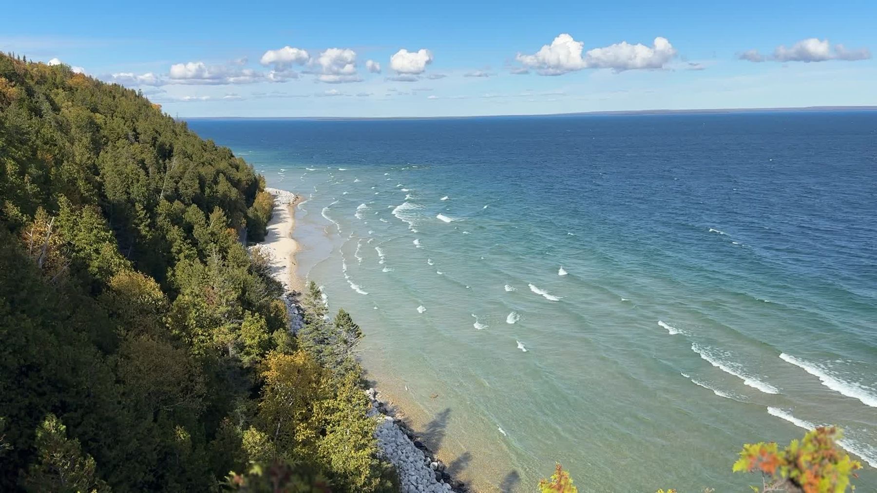 Autumn colors along a Great Lakes shoreline in Northern Michigan