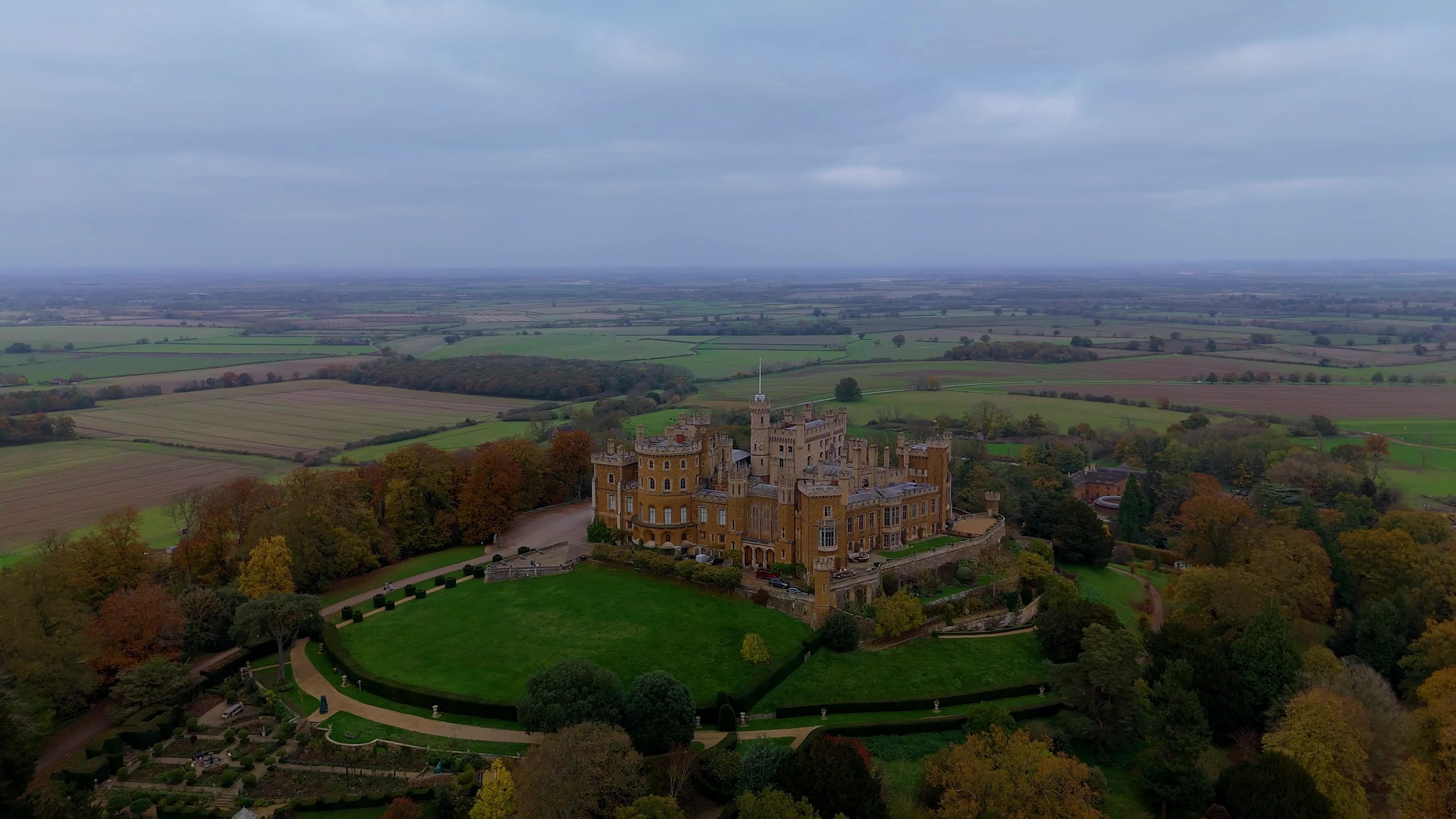 Aerial View of Historic English Castle in Autumn Free Stock Video ...