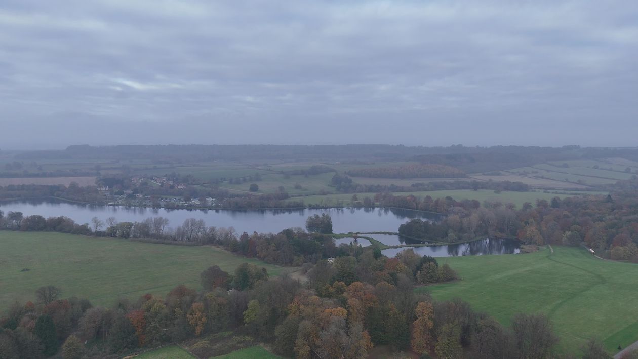 Serene Aerial View of Autumn Lake and Countryside Free Stock Video ...