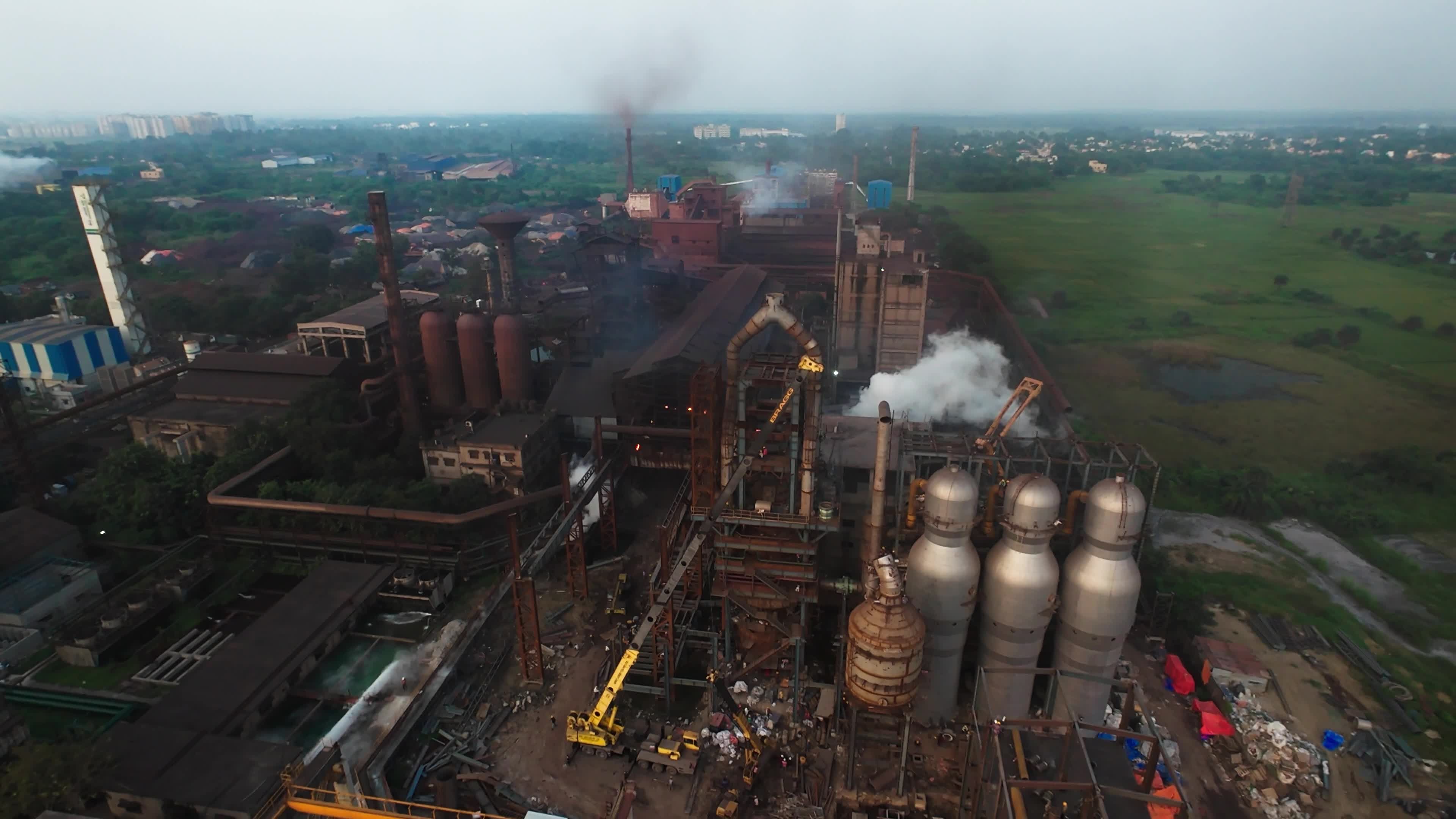 Aerial View of Industrial Factory with Smokestacks Free Stock Video ...