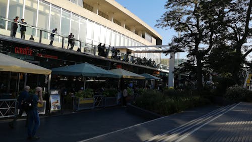 Crowd Of People And pedestrians In And Around A Restaurant Building
