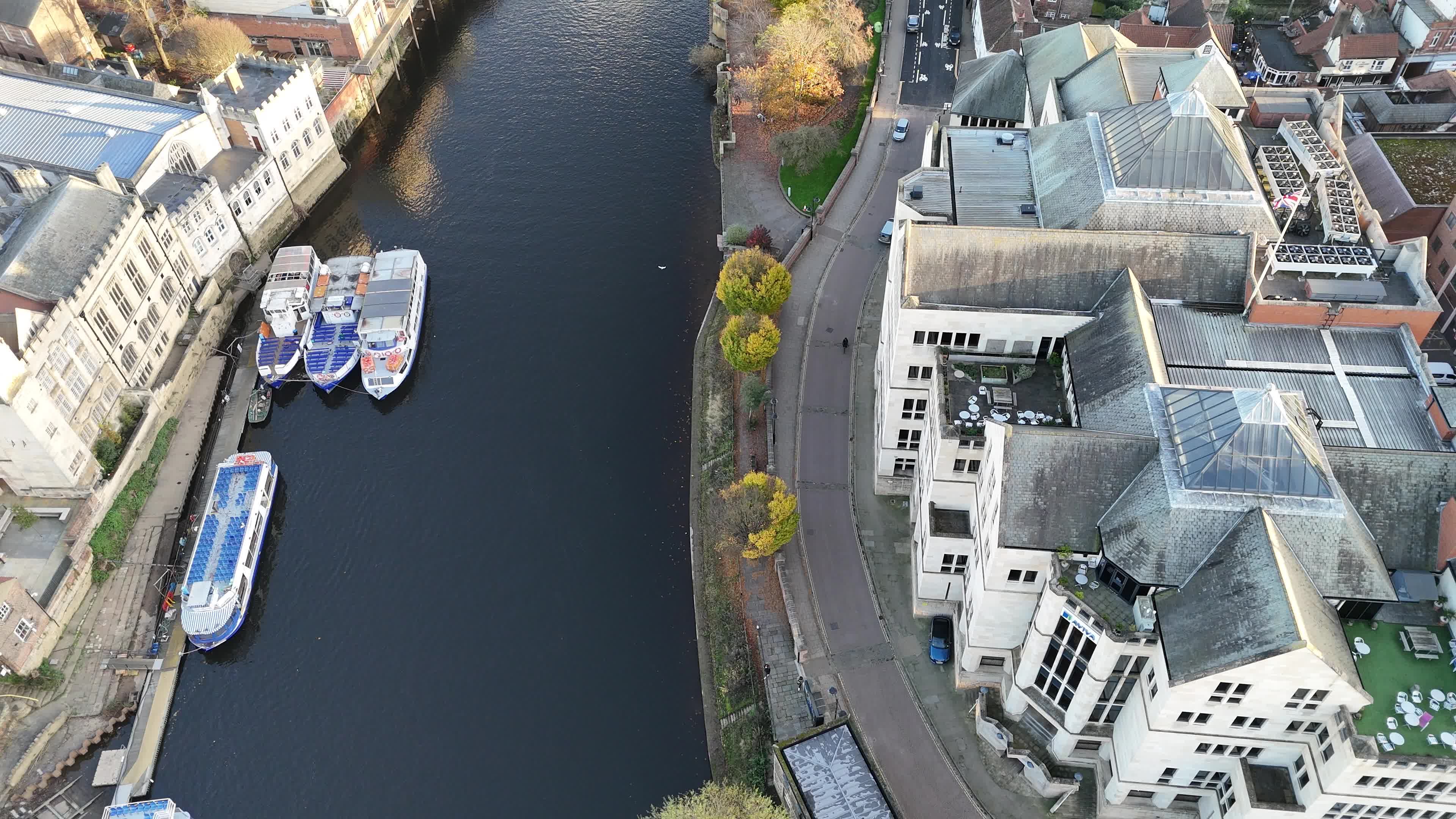 Aerial View of Riverside Buildings and Boats Free Stock Video Footage ...