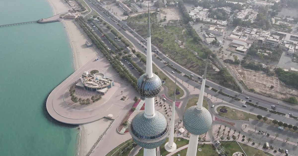 Kuwait Esign Aerial View of Iconic Kuwait Towers by Drone Free Stock Video Footage ...