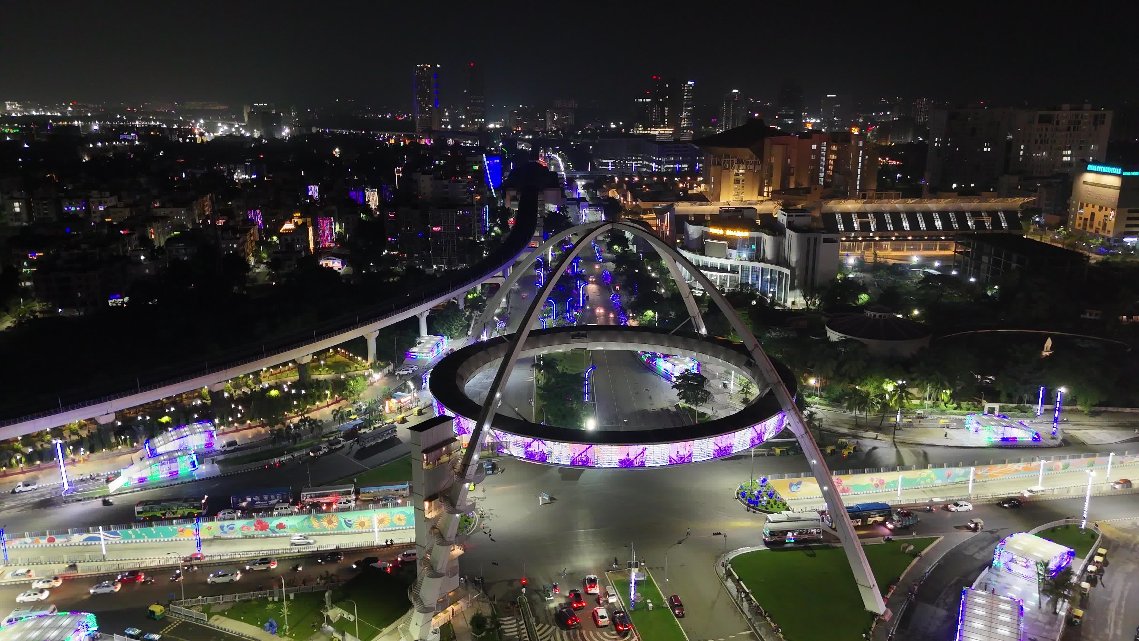 Aerial Night View of Cityscape with Lights Free Stock Video Footage ...