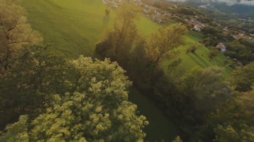 Flying A Drone Over Trees And Fields 