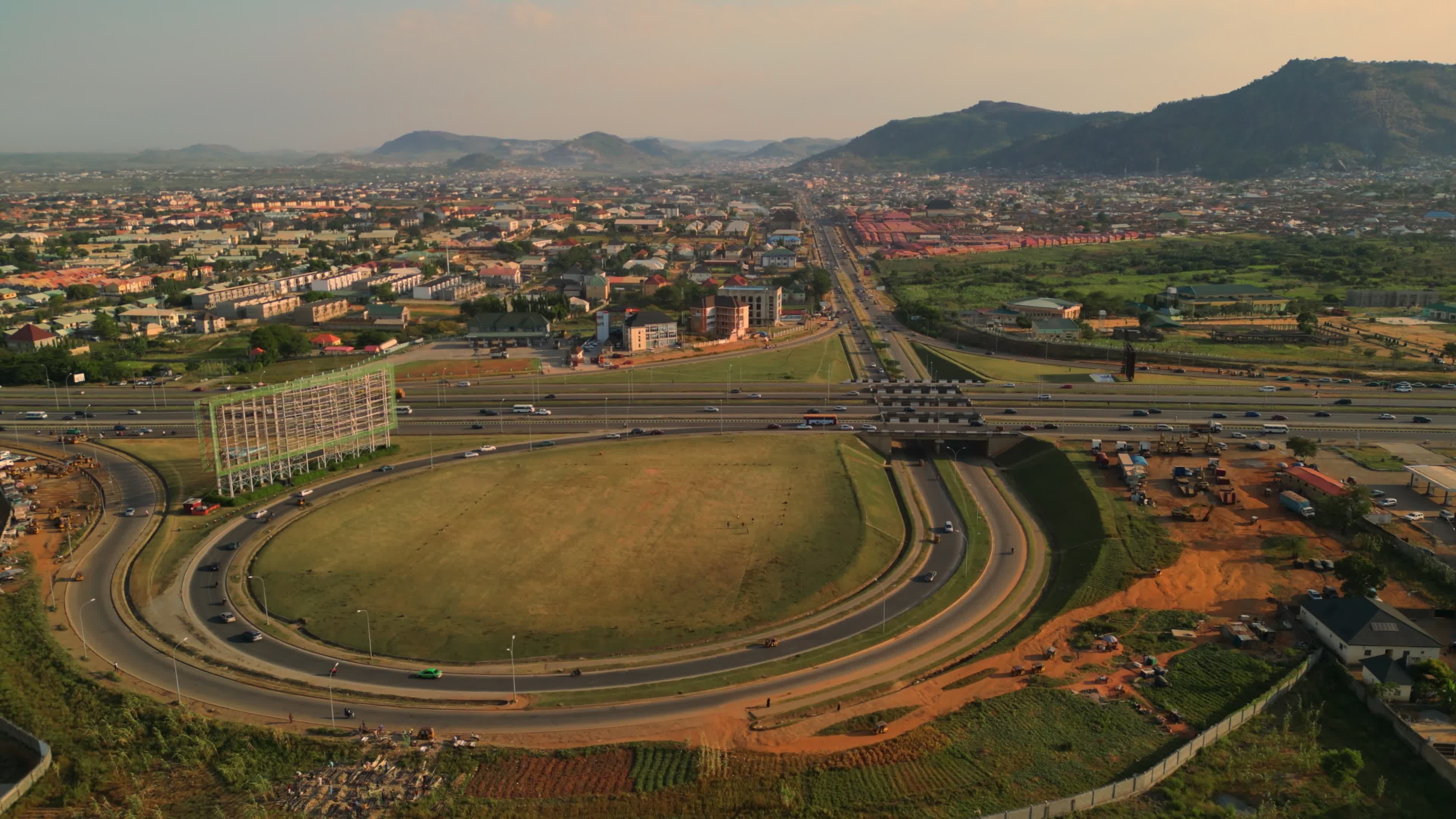 Aerial View of Busy City Roundabout at Daytime Free Stock Video Footage ...