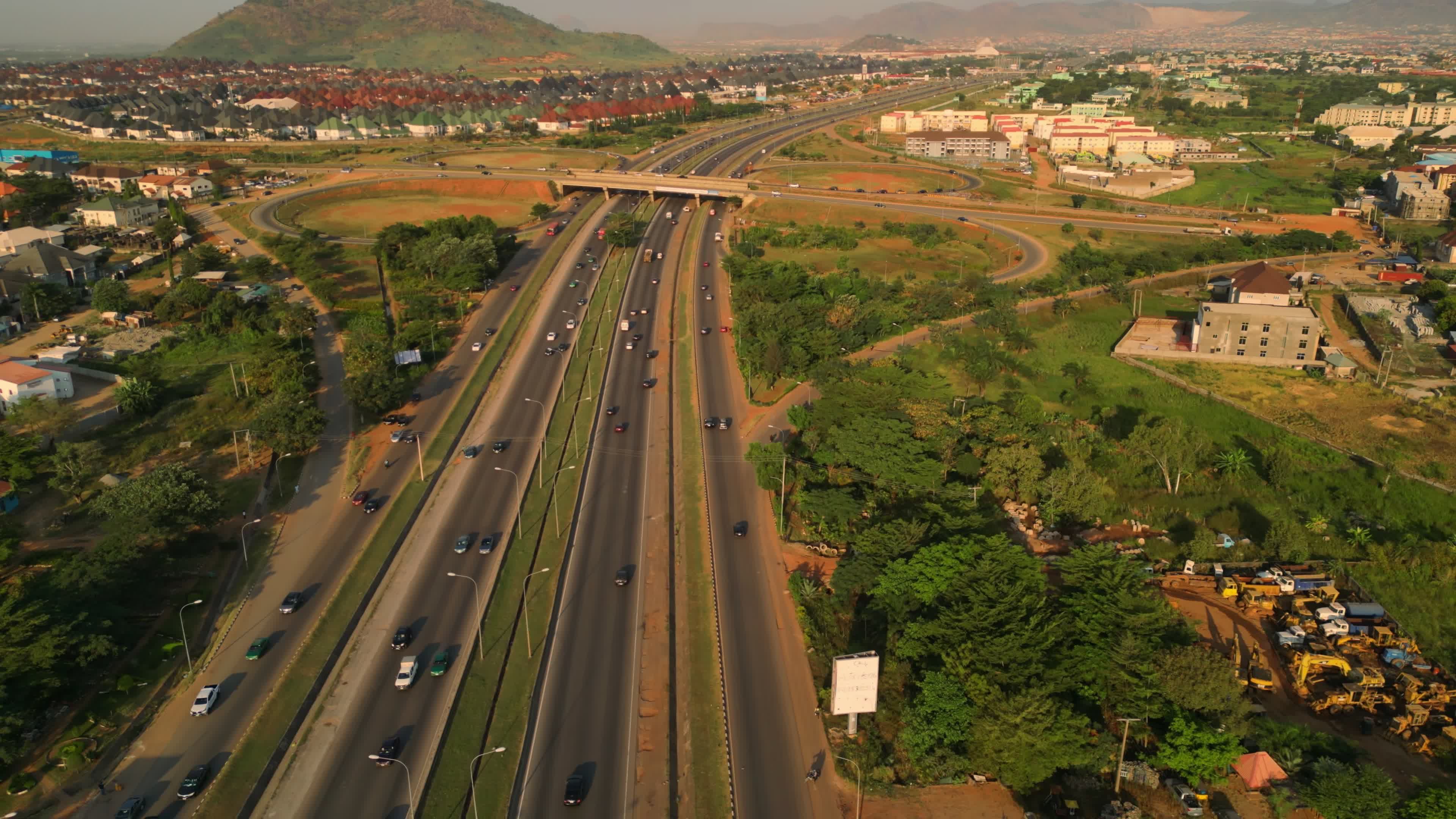 Aerial View of Highway in Urban Landscape Free Stock Video Footage ...