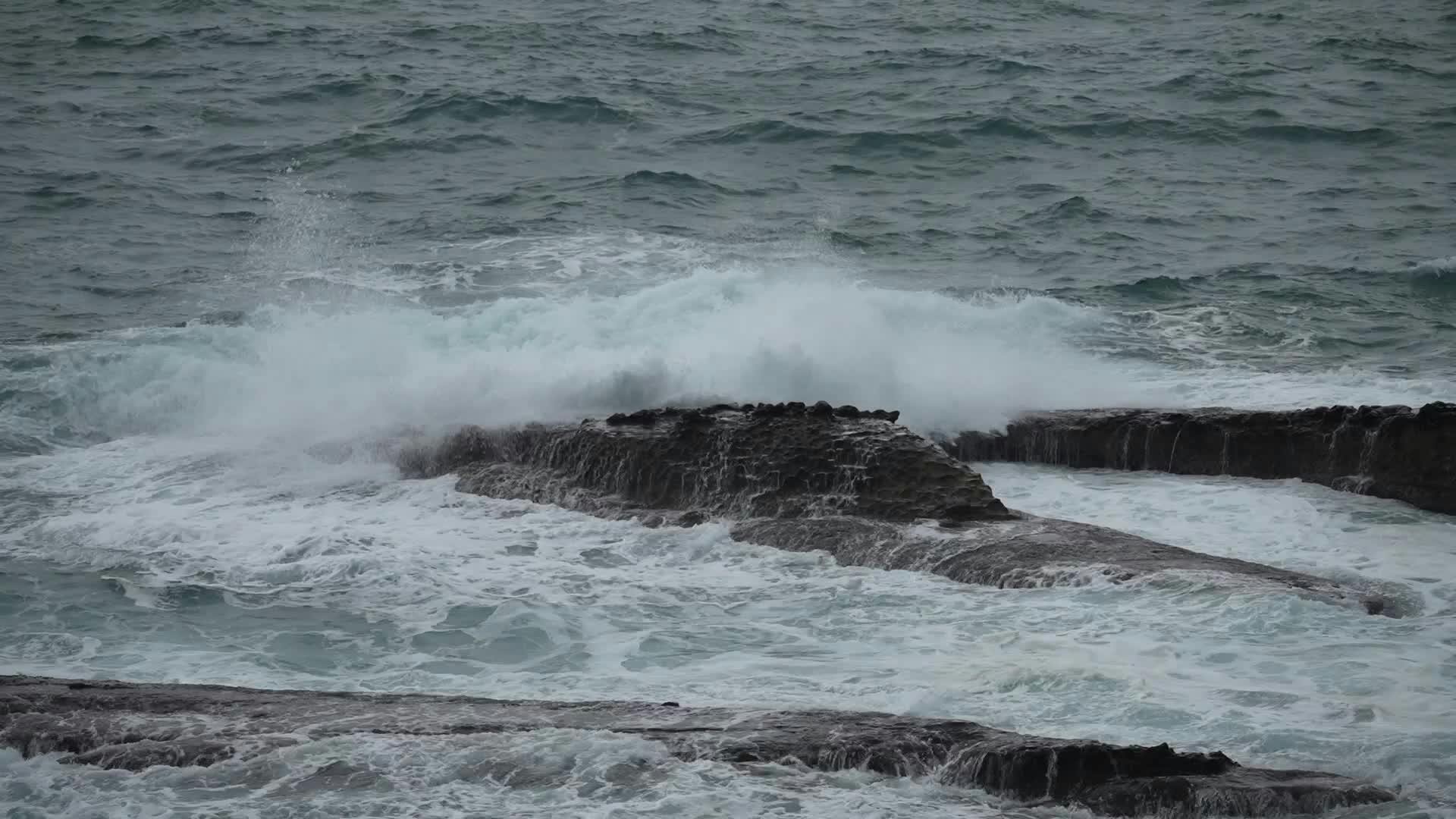 dynamic ocean waves crashing against rocky shore 29493224