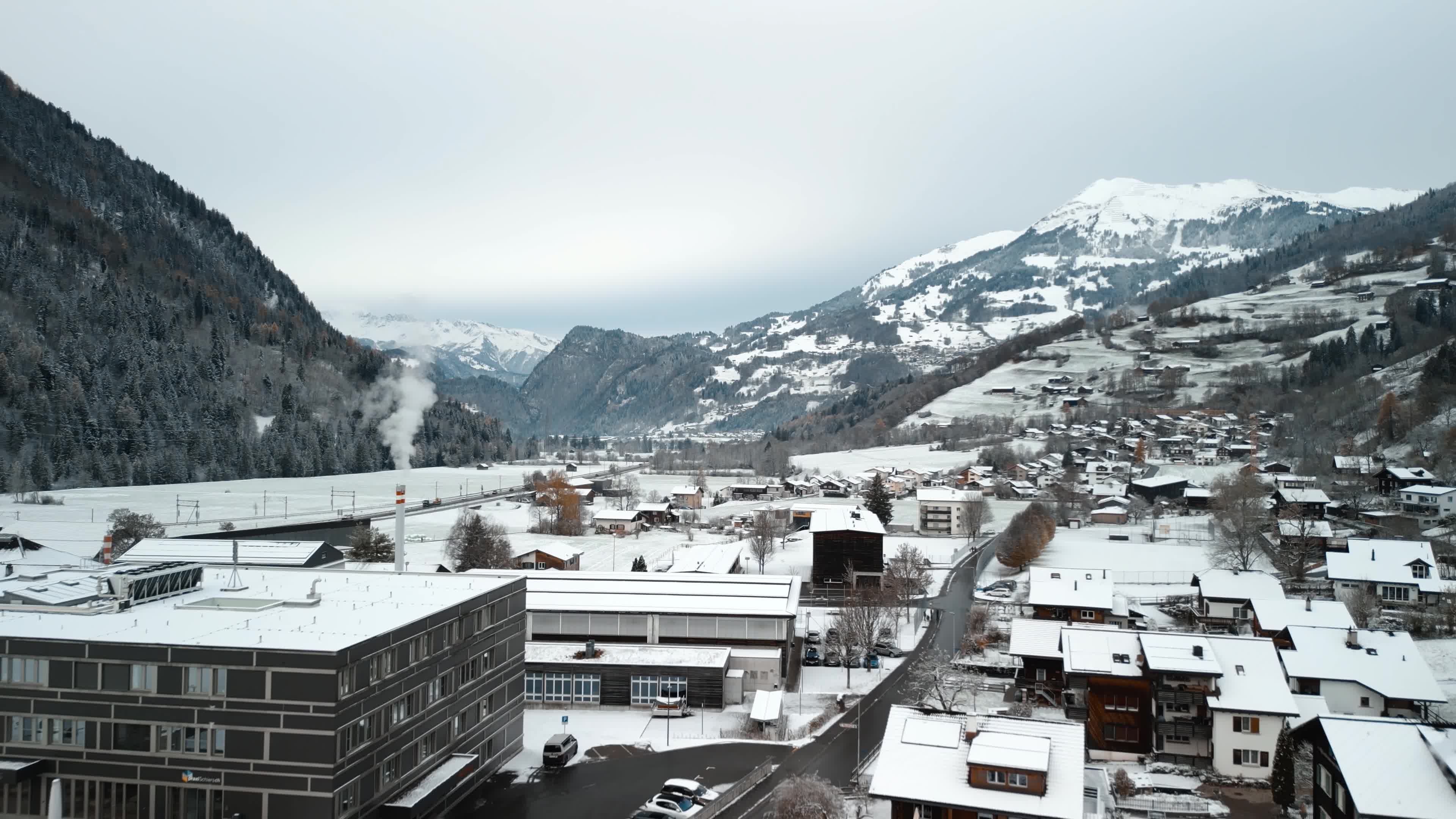 Snow-Covered Mountain Village Aerial View Free Stock Video Footage ...
