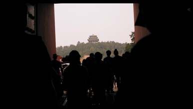 tourists enters the temple yard in china