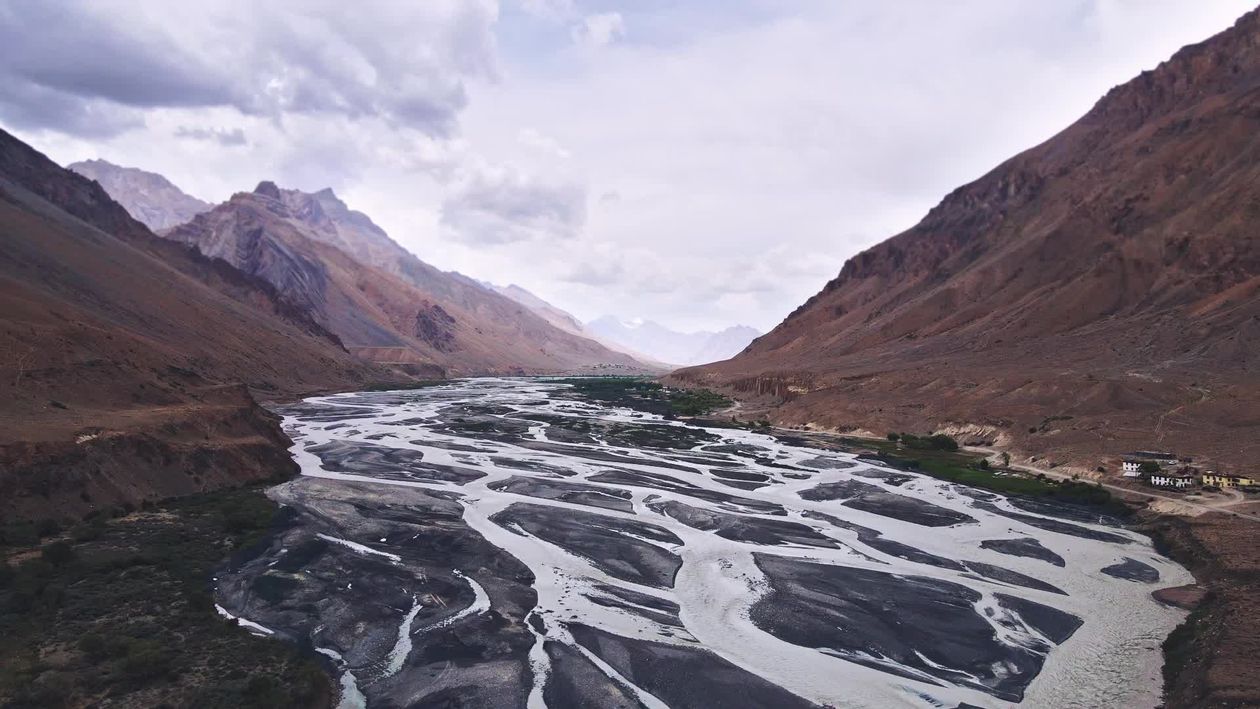 Stunning Aerial of Himalayan River Valley Free Stock Video Footage ...