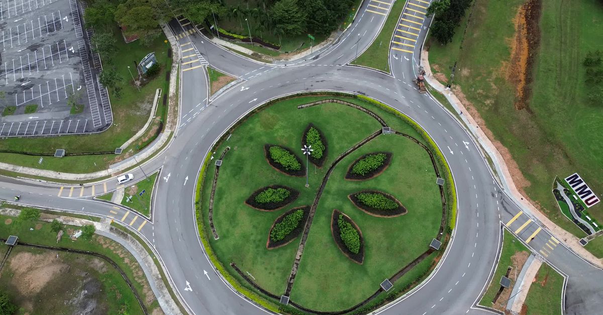 Roundabout Path High Resolution Aerial View of Detailed Circular Roundabout Design Free Stock Video ...