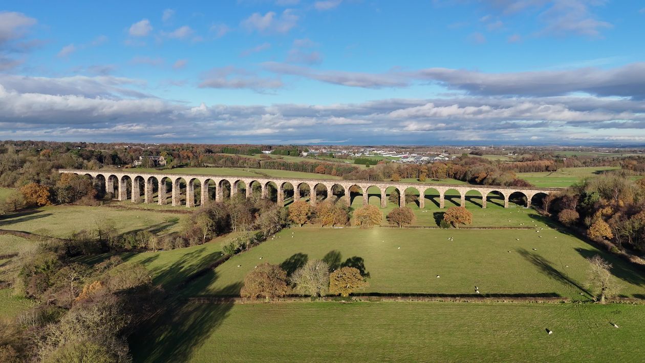 Aerial View of Iconic Brick Viaduct in Countryside Free Stock Video ...