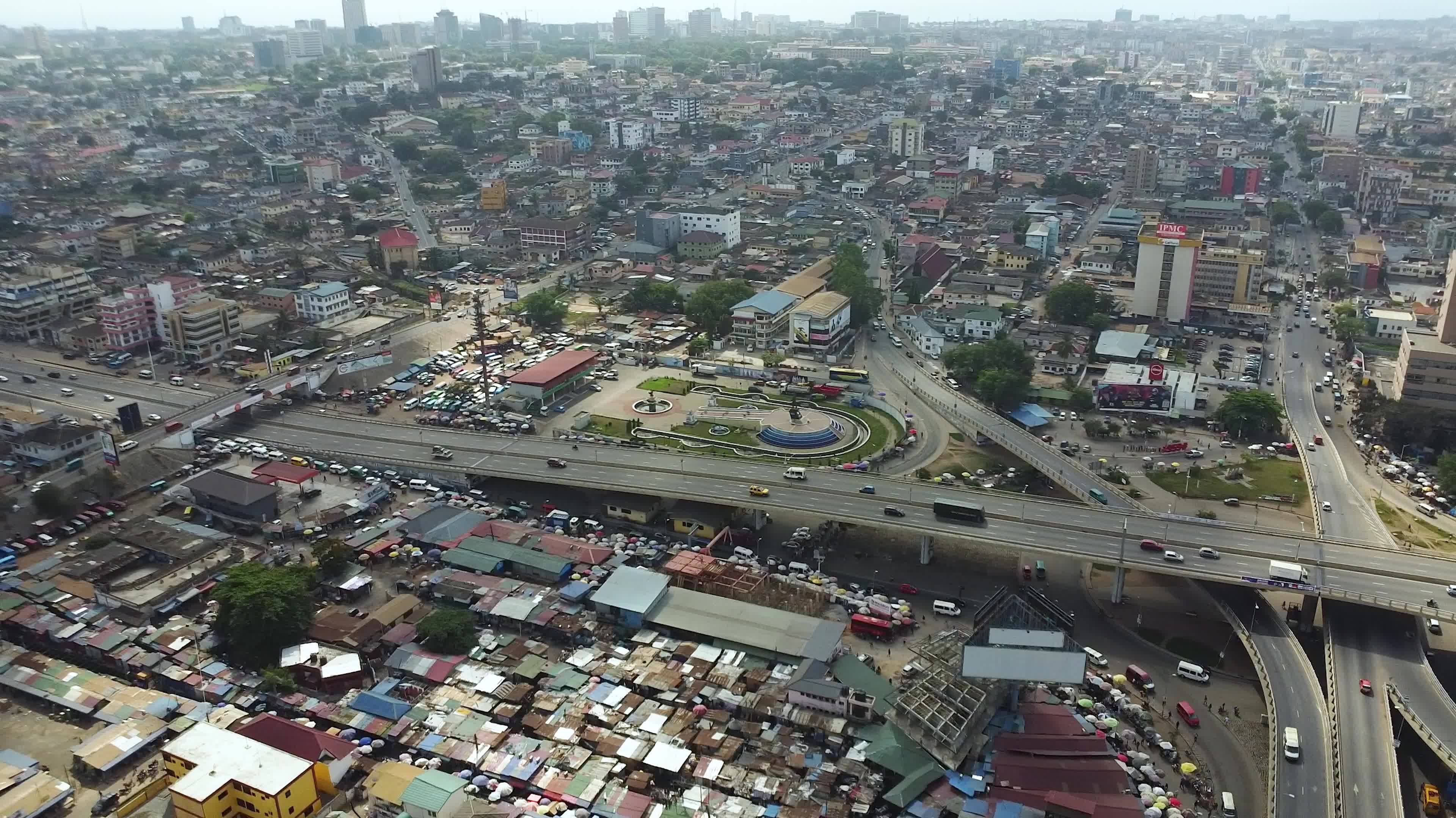 Aerial Drone View Of Bustling City Intersection Free Stock Video