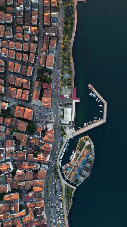 Aerial View of Coastal City Harbor and Buildings Free Stock Video ...