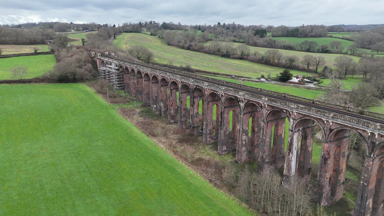 Drone Aerial View of Scenic Ancient Railway Viaduct Free Stock Video ...