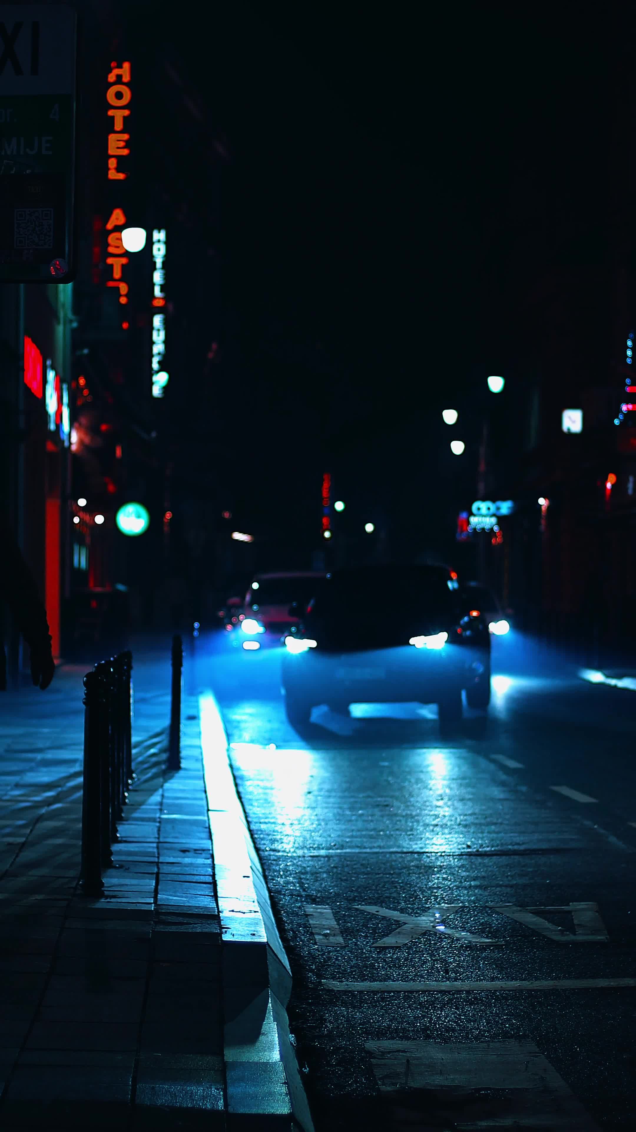 Night City Street Scene with Neon Lights Free Stock Video Footage ...