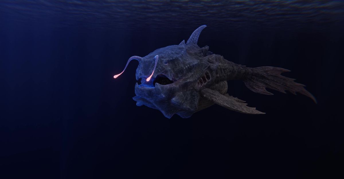 Deep Sea Creature Swimming In Underwater Darkness Free Stock Video deep-sea-creature-swimming-in-underwater-darkness-free-stock-video