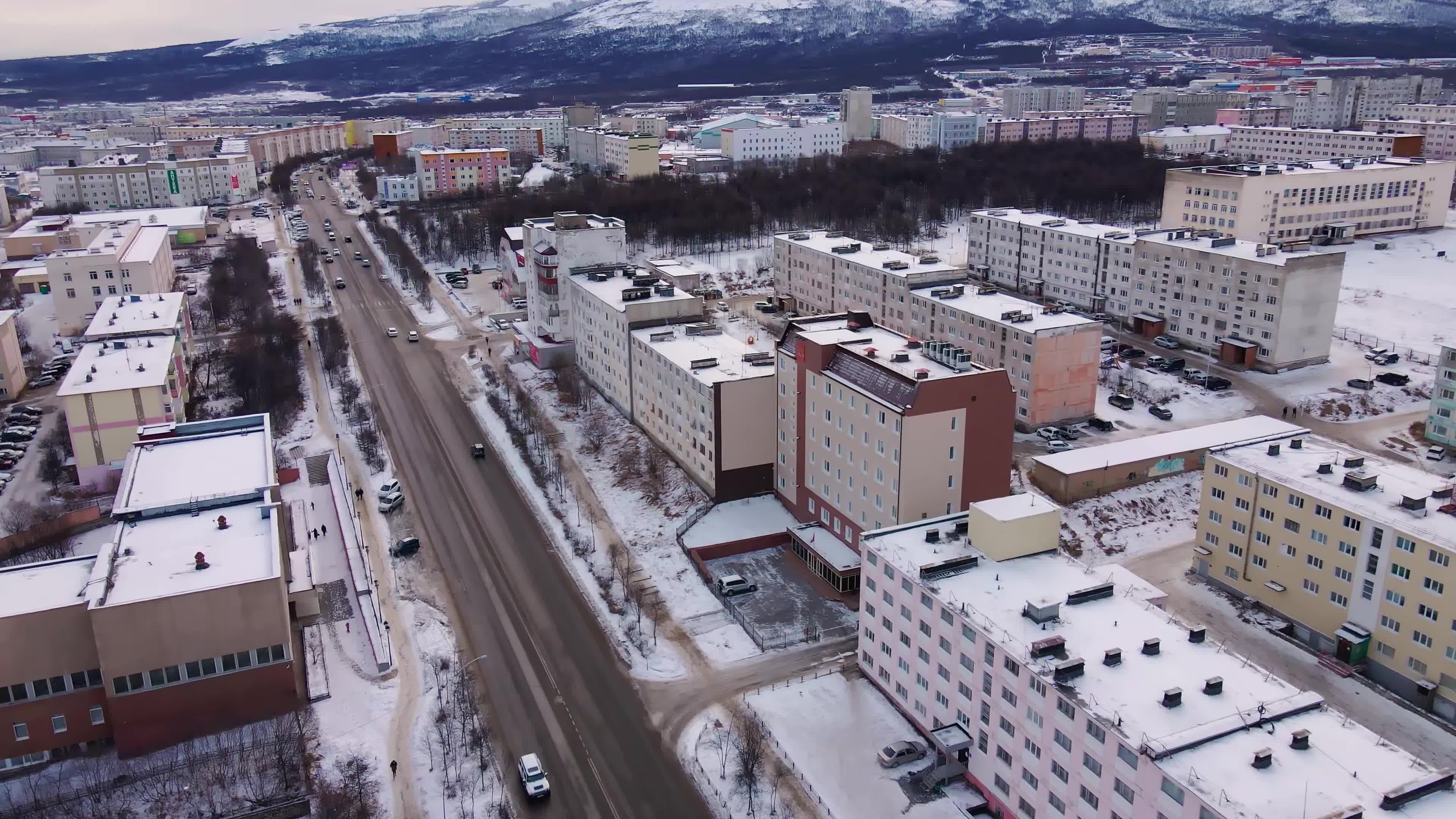 Winter Aerial View of Snowy Urban Cityscape Free Stock Video Footage ...