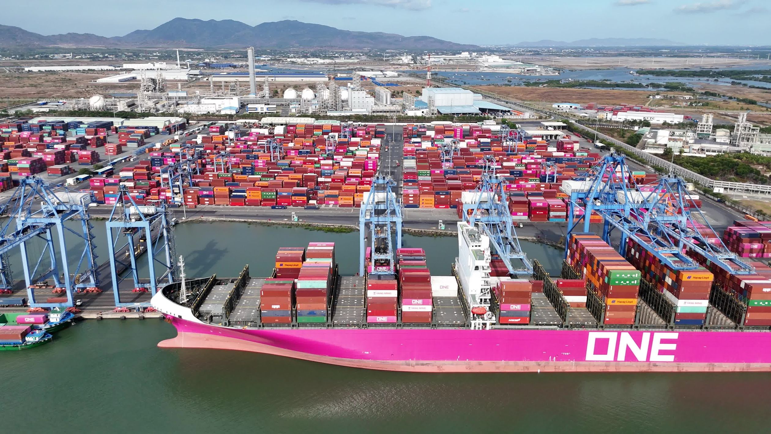 Aerial View of Container Ship at Bustling Port Free Stock Video Footage ...