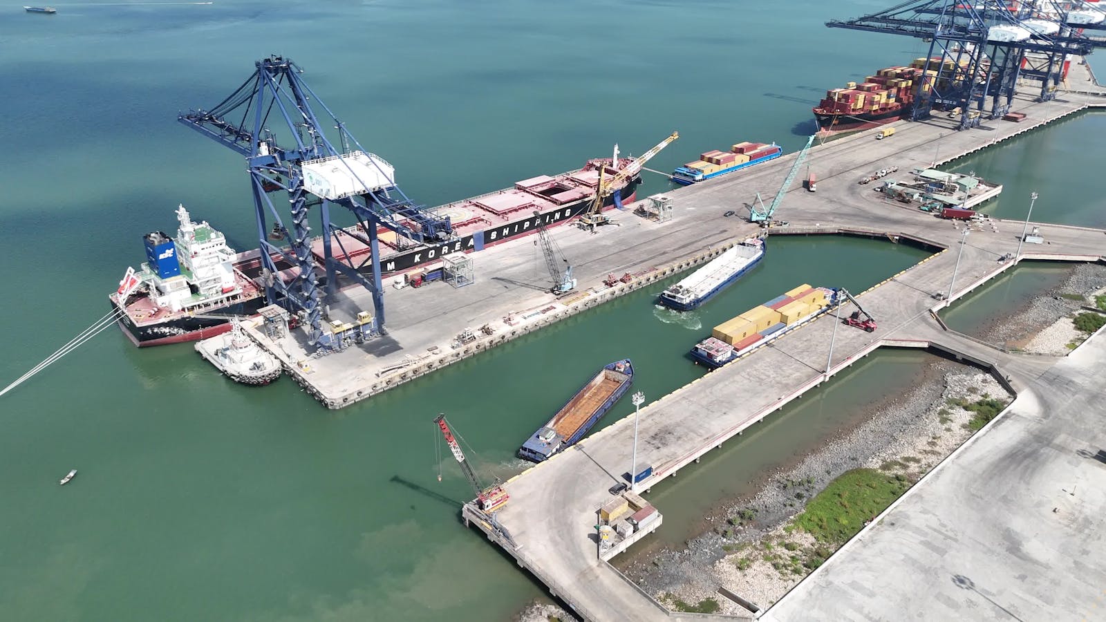 Aerial View of Busy Container Port Operations Free Stock Video Footage ...