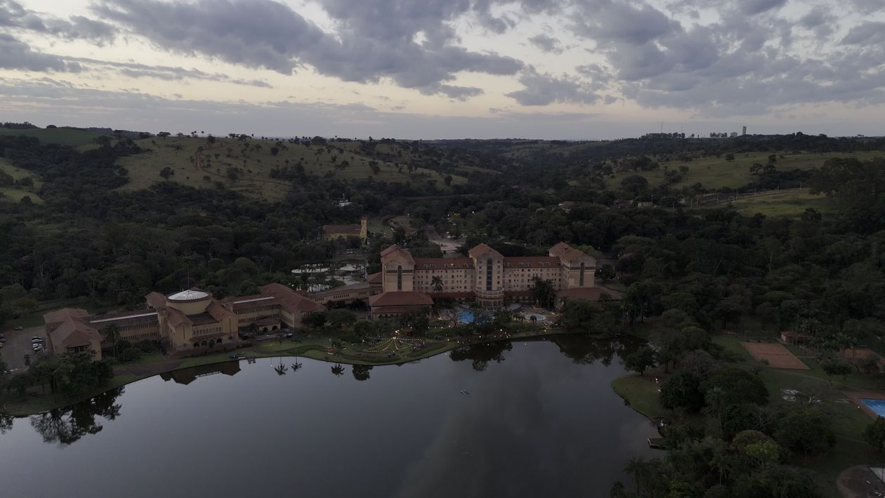 Aerial View of Scenic Resort by Lake at Twilight Free Stock Video ...