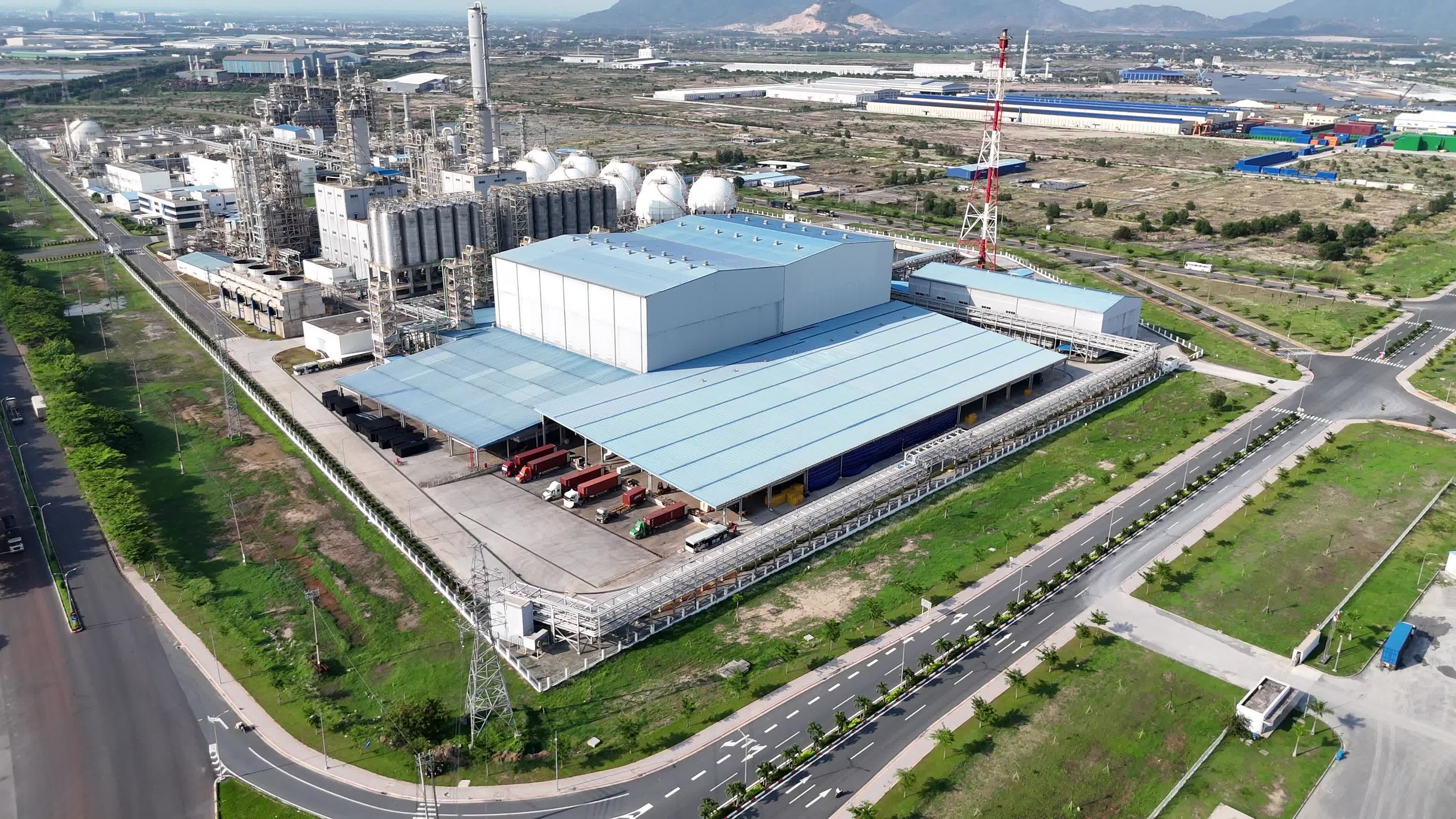 Shipping Factory Building Aerial View of Industrial Factory and Shipping Containers Free Stock ...