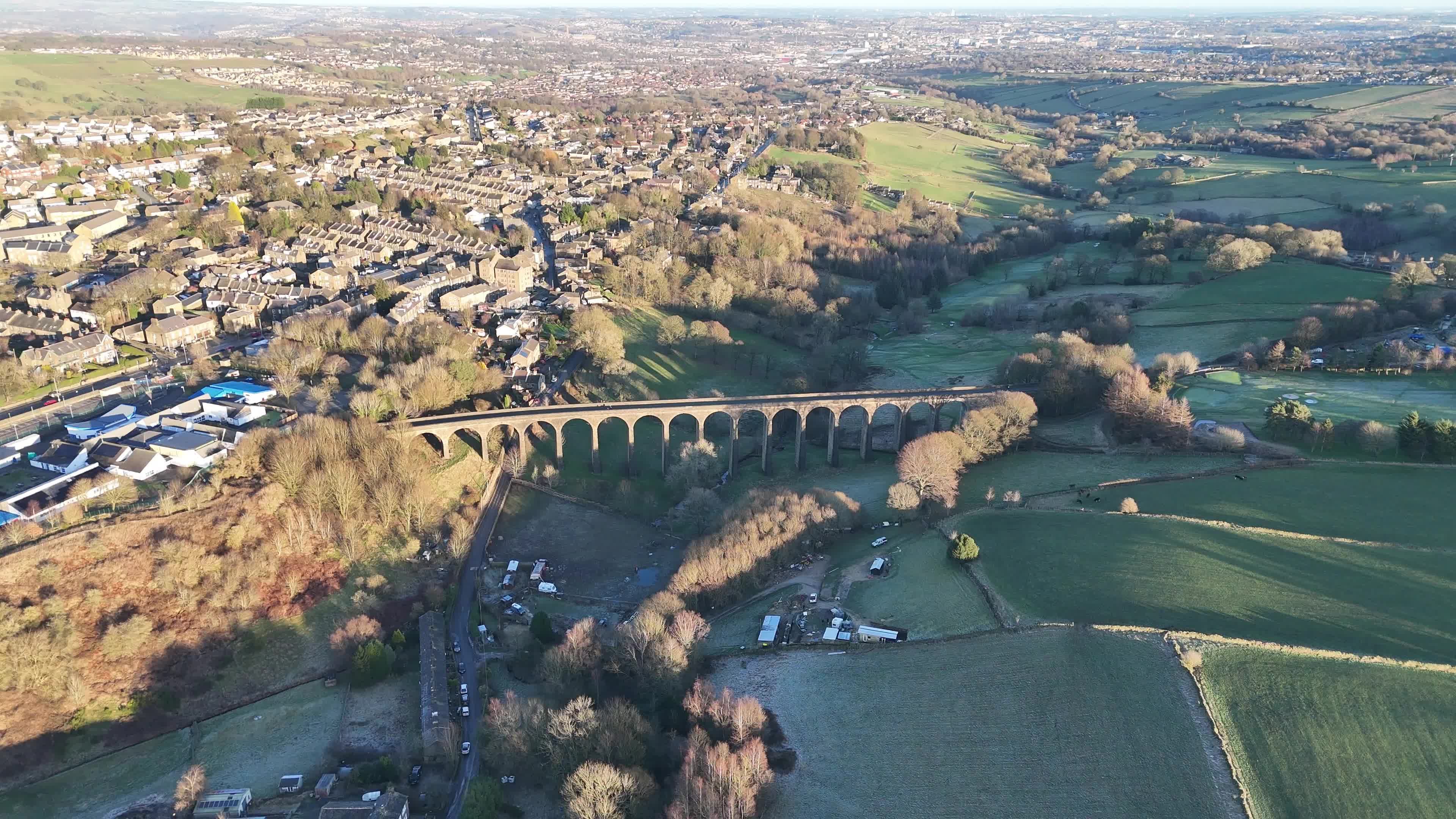 Aerial View of Countryside Viaduct in Winter Free Stock Video Footage ...