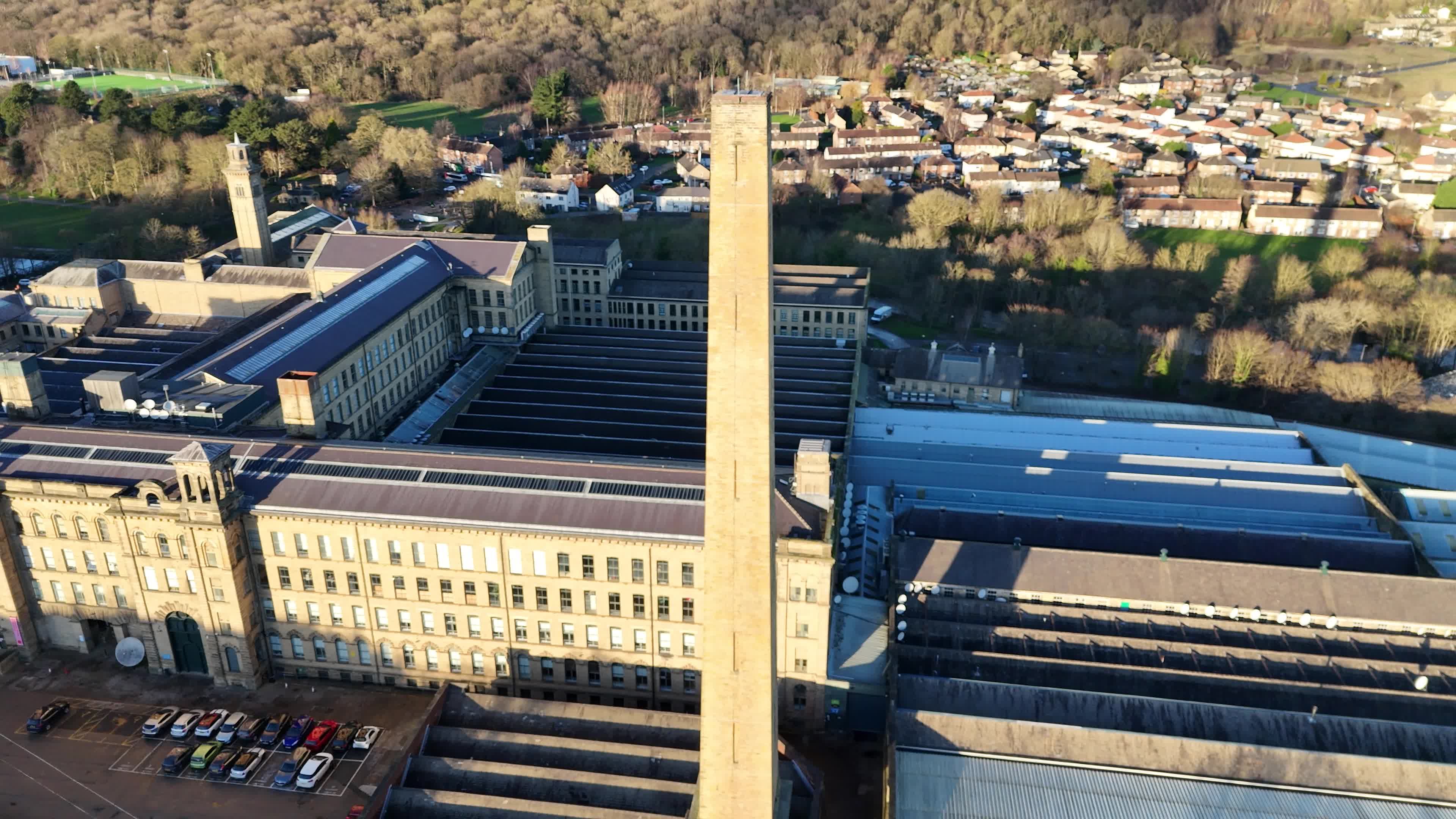 Aerial View of Historic Textile Mill in Spring Free Stock Video Footage ...