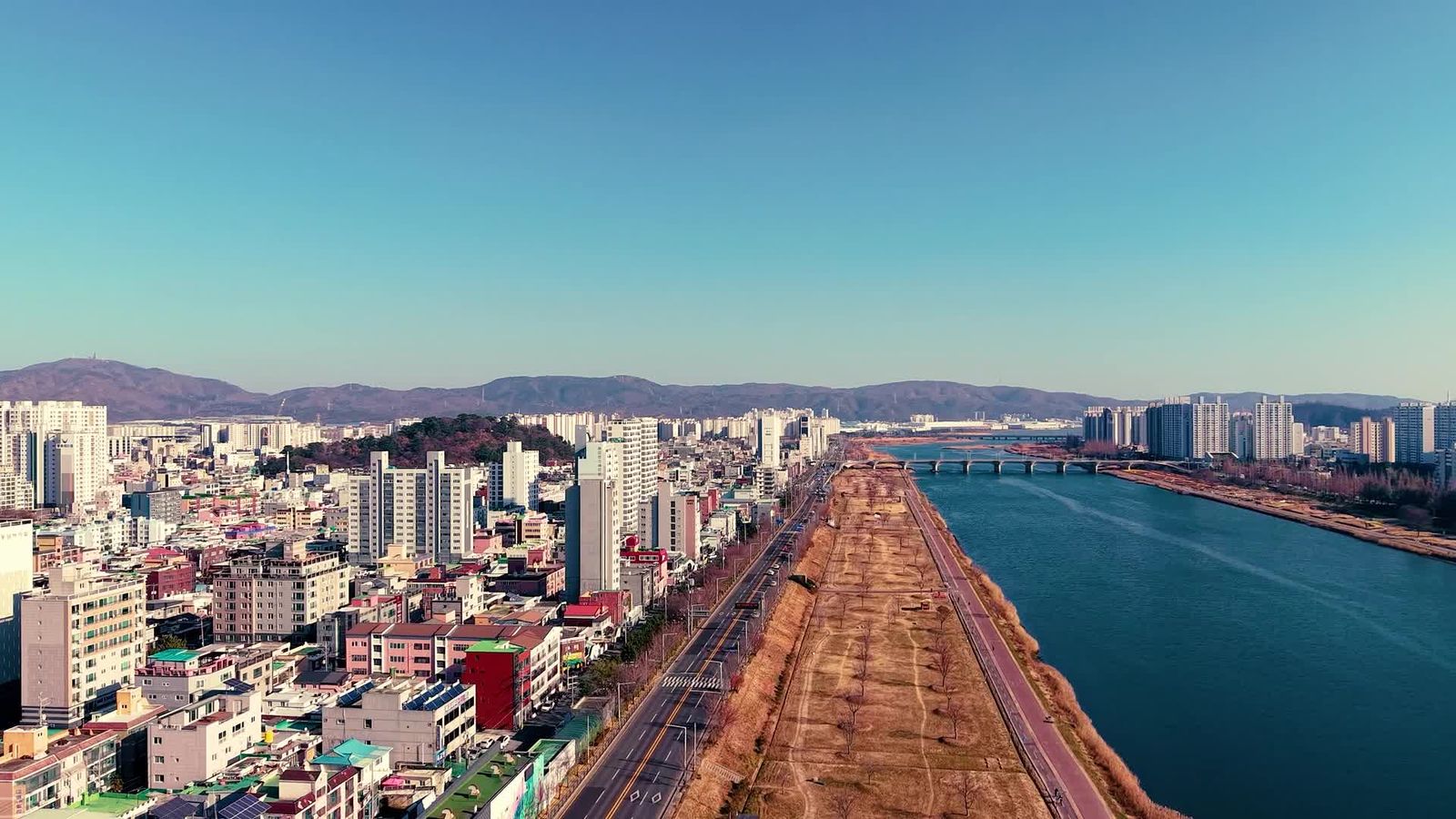 Urban Rivers Photography Aerial View of Urban River and Skyscrapers Free Stock Video Footage ...