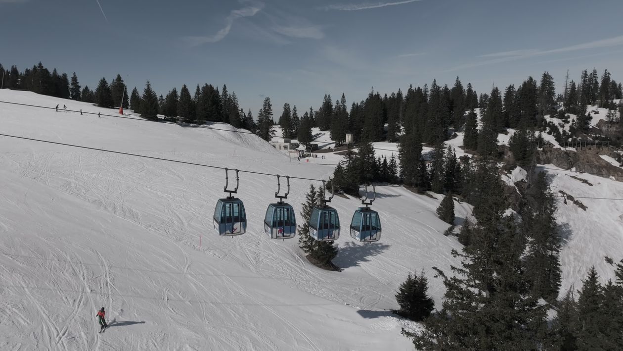 Aerial View of Snowy Alpine Ski Resort Free Stock Video Footage ...