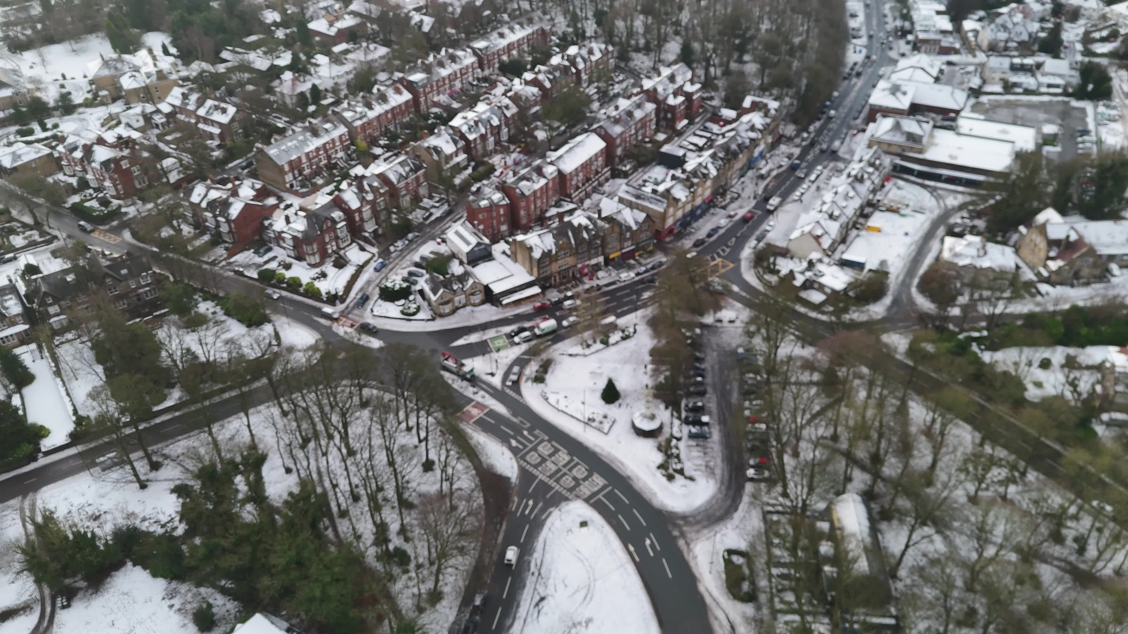 Aerial View of Snowy Urban Neighborhood Free Stock Video Footage ...