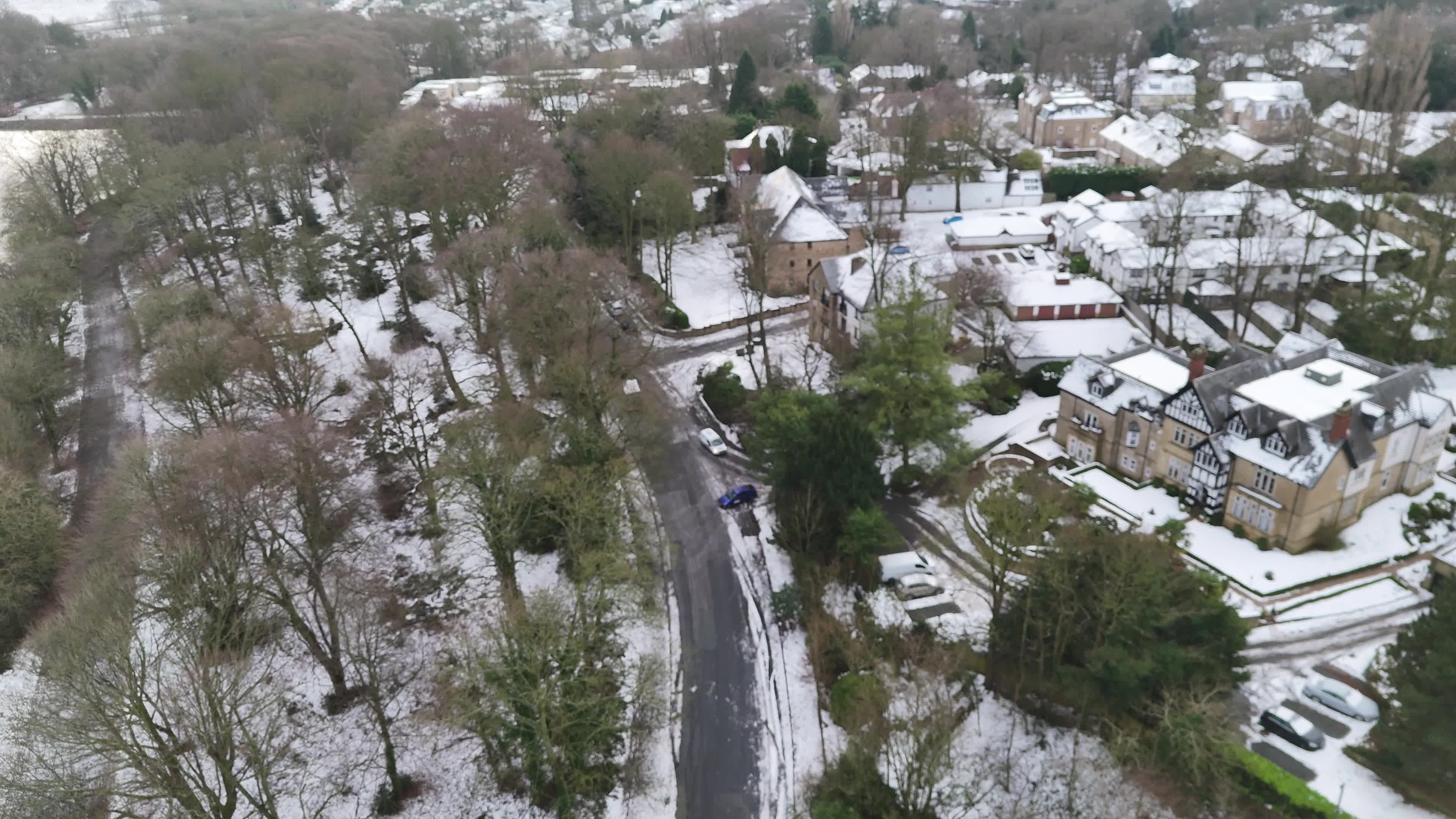 Snowy Aerial View of Quaint Winter Village Free Stock Video Footage ...