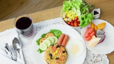 healthy breakfast plate with fresh salad